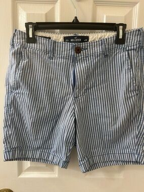 Hollister Light Blue and White Seersucker Men’s Flat Front Shorts